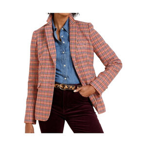 Talbots Plus Pink Orange Plaid Classic Shetland Blazer 16W